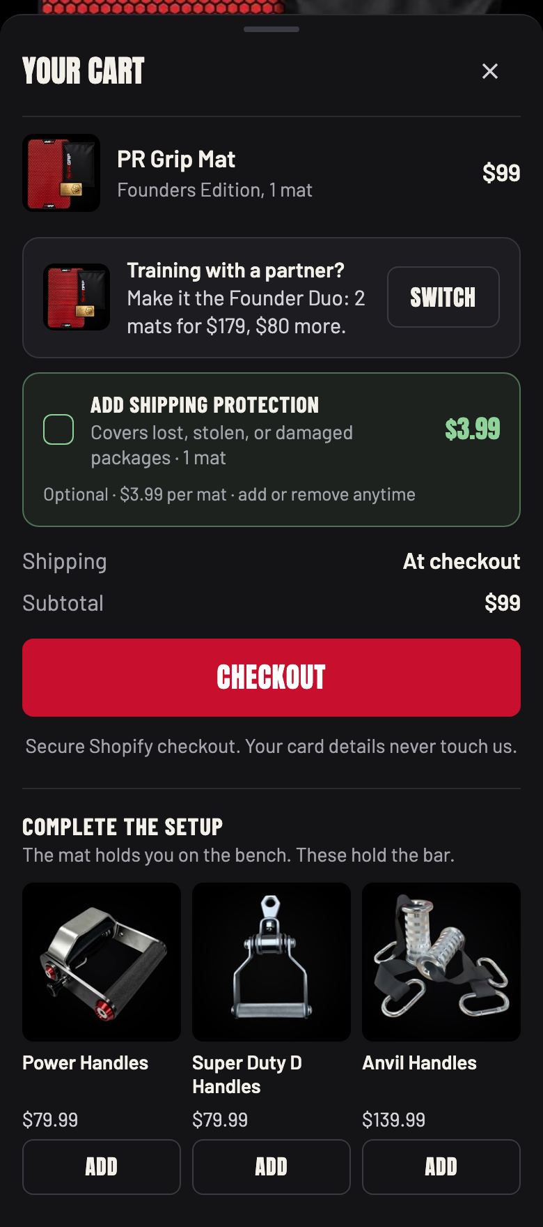 The PR Grip cart: a partner upgrade, shipping protection and the checkout button