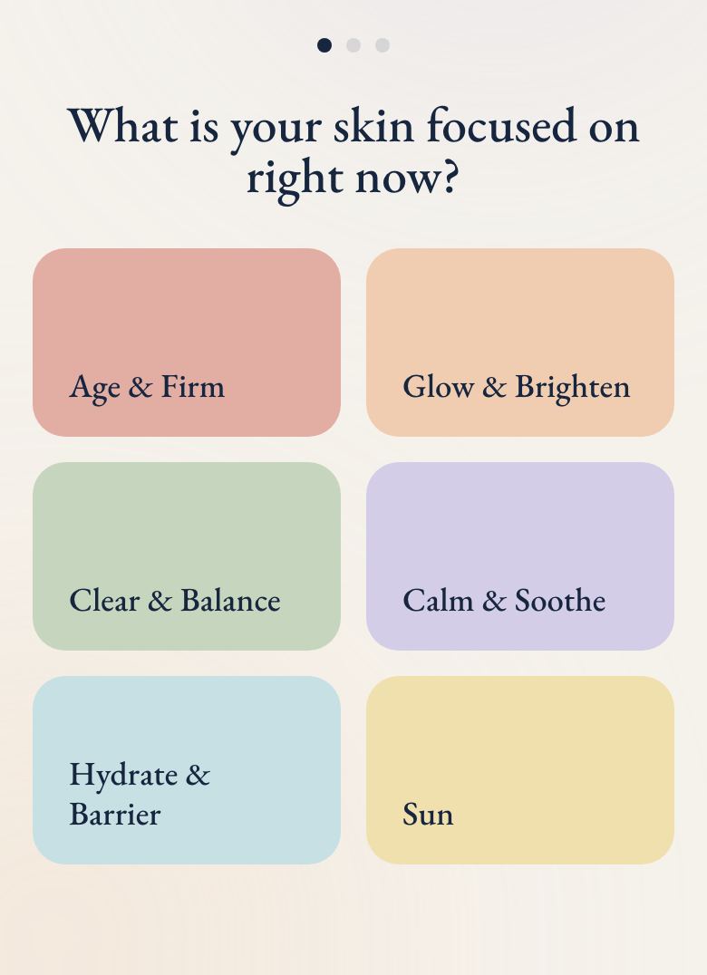 The Portrelle skin quiz: what is your skin focused on right now, six answers as colour tiles