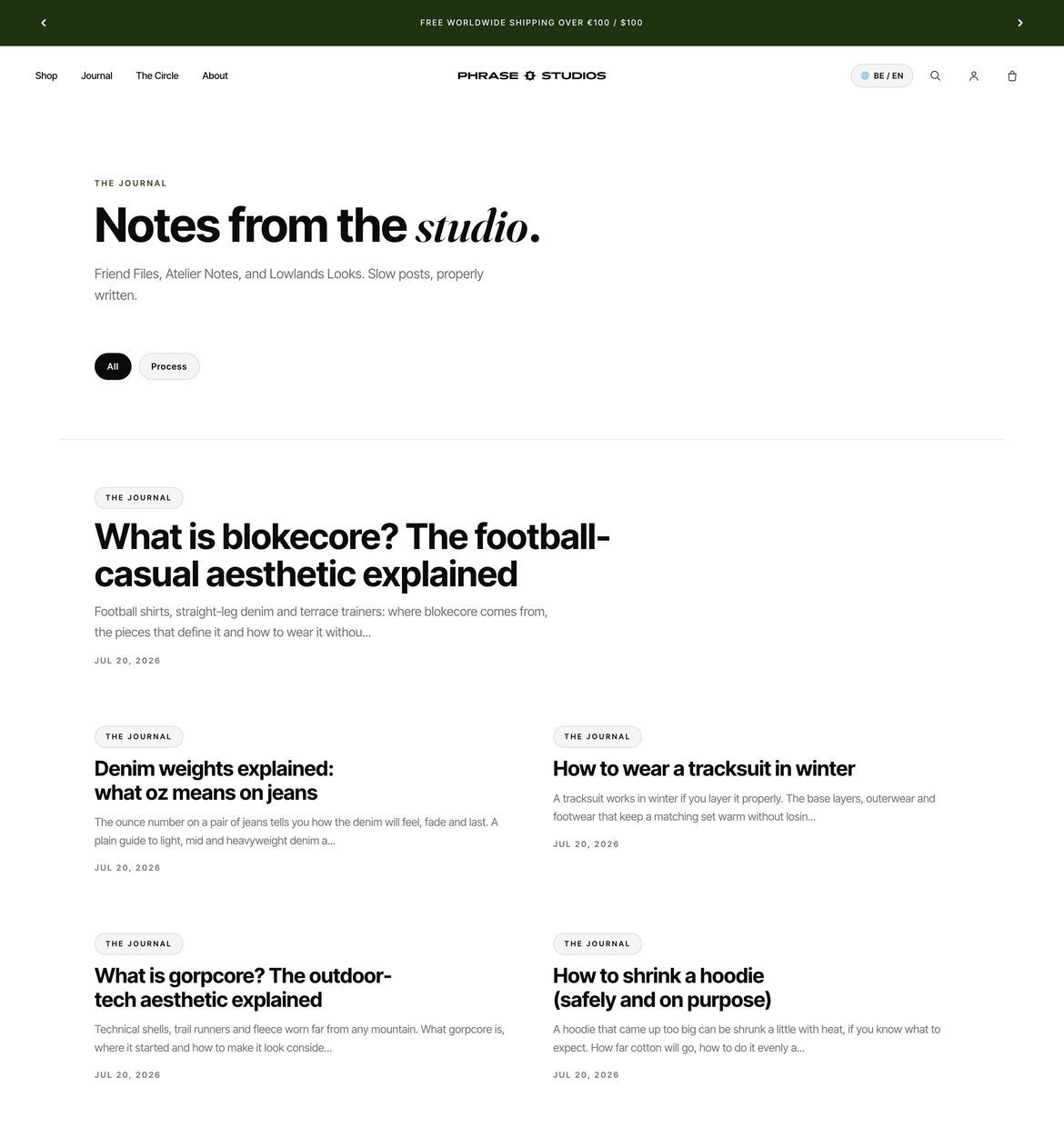 The Phrase Studios Journal index