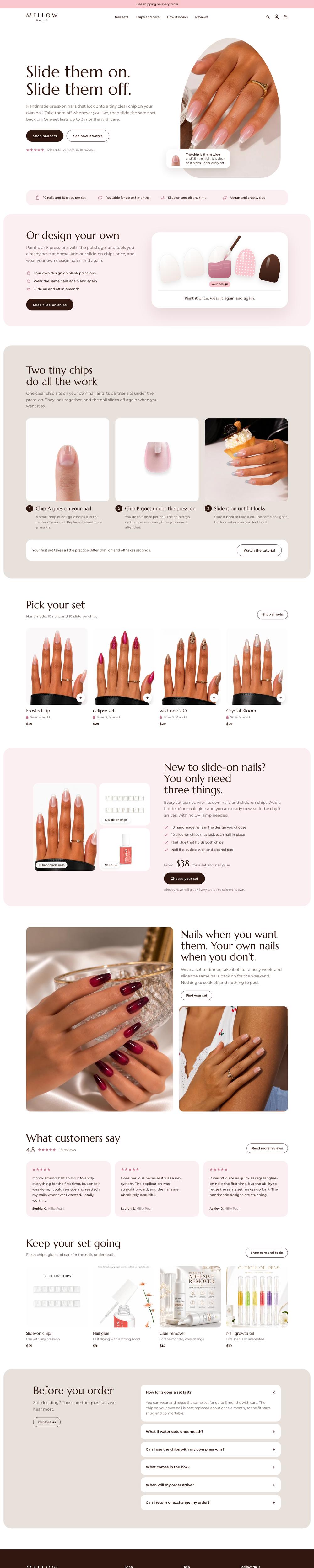 The Mellow Nails website, desktop